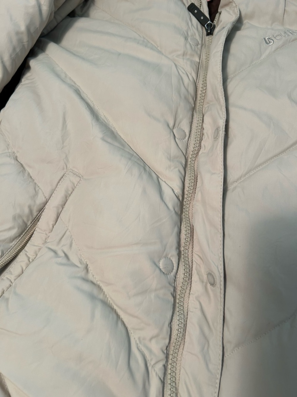Burton Long Women's 30 % Down Puffer Coat in Light Beige with Brown Lining - Picture 4 of 8